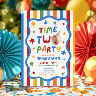 Tweede verjaardagsfeestje voor kleurrijke jongen kaart
