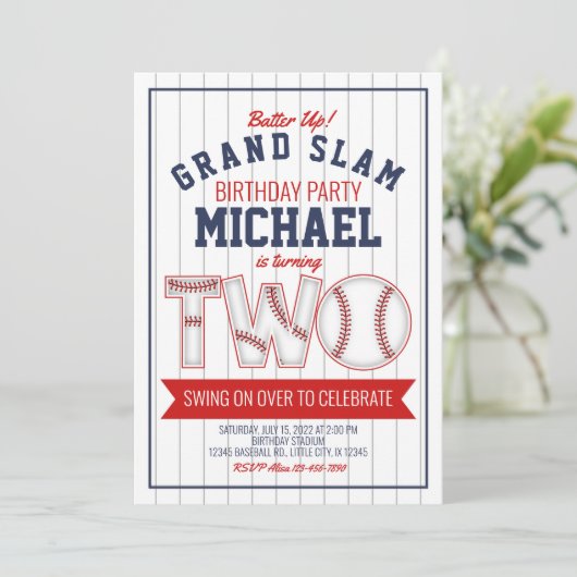 Tweede verjaardagsuitnodiging honkbal kaart (Staand voorkant)