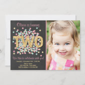 Tweede verjaardagsuitnodiging meisje roze goud min kaart (Voorkant)