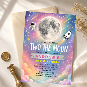 Tweede Verjaardagsuitnodiging Two The Moon Rainbow Kaart
