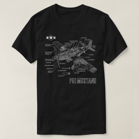 Tweede Wereldoorlog Amerikaanse P51 Mustang Fighte T-shirt (Design voorkant)