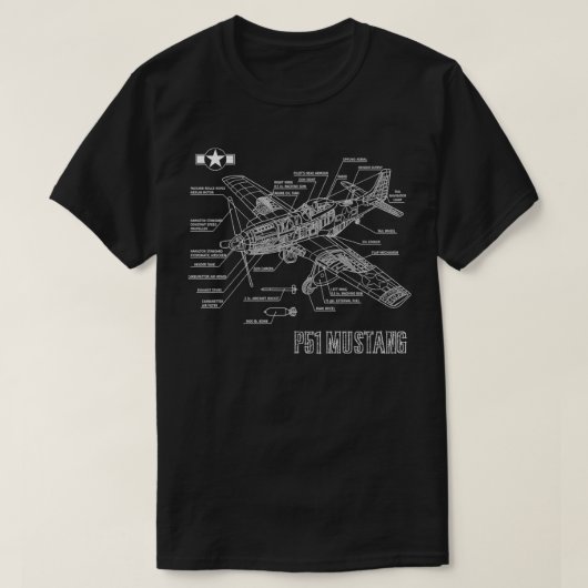 Tweede Wereldoorlog Amerikaanse P51 Mustang Fighte T-shirt (Design voorkant)