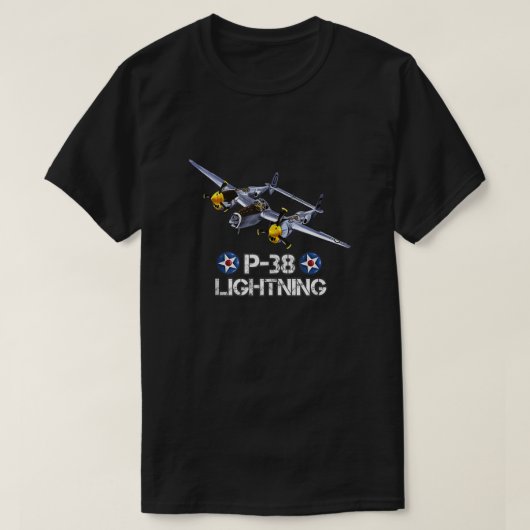 Tweede Wereldoorlog Amerikaanse P-38 bliksemvechte T-shirt (Design voorkant)