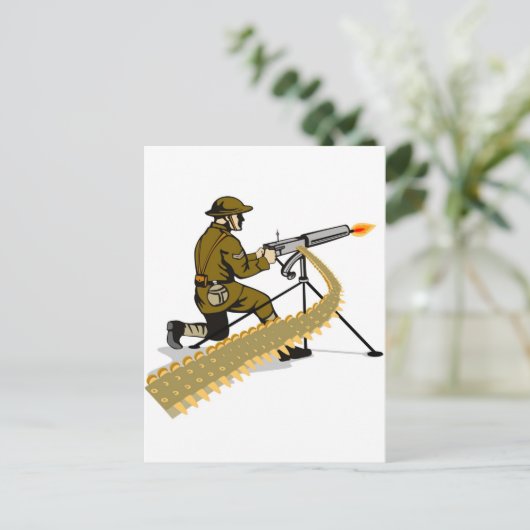 Tweede Wereldoorlog Britse soldaat met machinepist Briefkaart (Staand voorkant)