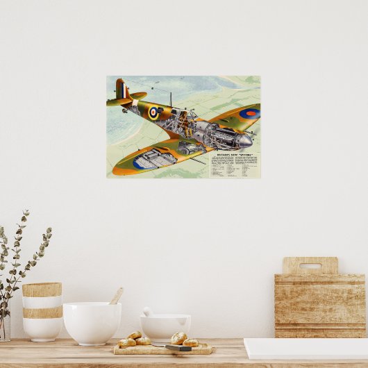 Tweede Wereldoorlog Britse Spitfire Vliegtuig Cut Poster (Keuken)