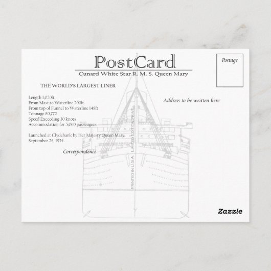 Tweede Wereldoorlog Kleur Briefkaart RMS Queen Mar (Achterkant)