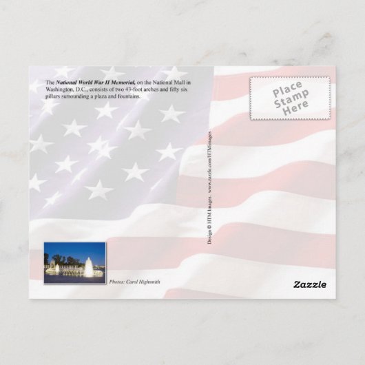 Tweede Wereldoorlog Memorial in Washington, DC 's Briefkaart (Achterkant)
