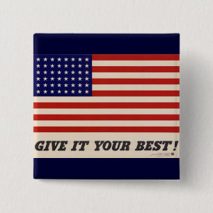 Tweede Wereldoorlog Patriottische Poster Knop Vierkante Button 5,1 Cm