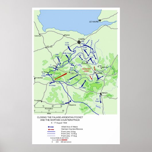 Tweede Wereldoorlog Slag bij de Falaise Pocket Map Poster (Voorkant)