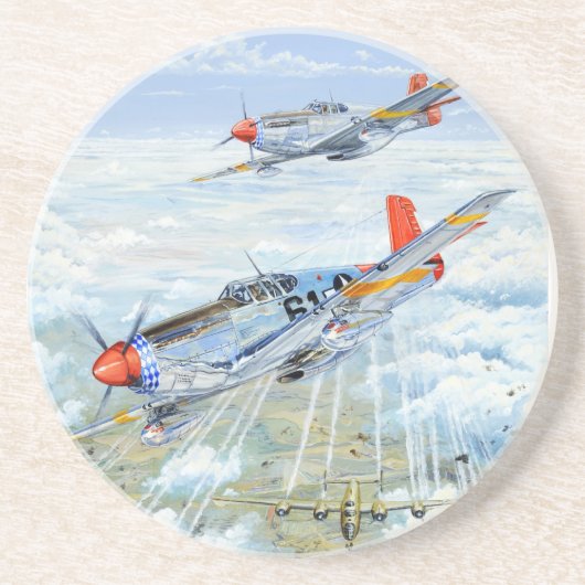 Tweede Wereldoorlog Tuskegee Airman P-51 Mustang Zandsteen Onderzetter (Voorkant)