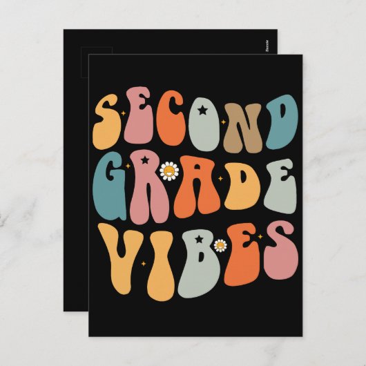 Tweedegraads vibes terug naar school Groovy School Feestdagenkaart (Voorkant / Achterkant)