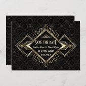 Tweedehands 20s Goud Zwart Great Gatsby Bruiloft Save The Date (Voorkant / Achterkant)