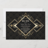 Tweedehands 20s Goud Zwart Great Gatsby Bruiloftsf Kaart (Voorkant)