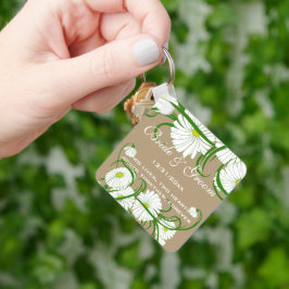 Tweedehands witte Gerber Madeliefjes Bloemen Trouw Sleutelhanger