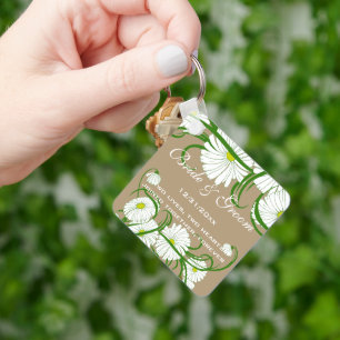 Tweedehands witte Gerber Madeliefjes Bloemen Trouw Sleutelhanger