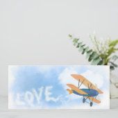 Tweedekker LIEFDE en Hart Cloud Vliegtuig Wedding Save The Date (Staand voorkant)