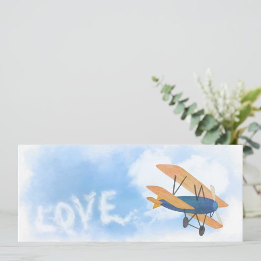 Tweedekker LIEFDE en Hart Cloud Vliegtuig Wedding Save The Date (Staand voorkant)