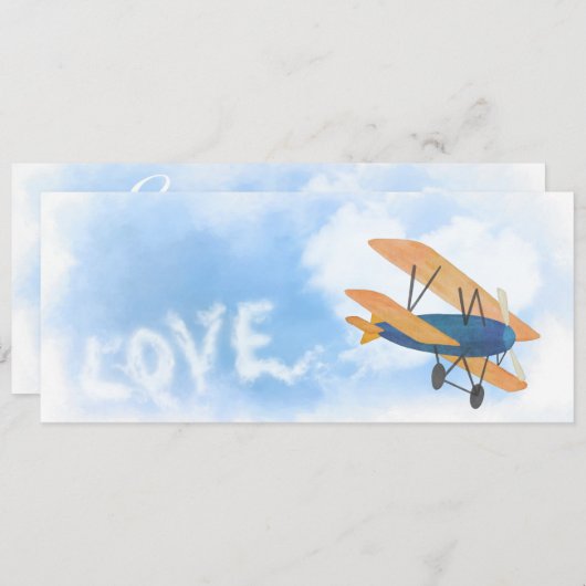 Tweedekker LIEFDE en Hart Cloud Vliegtuig Wedding Save The Date (Voorkant / Achterkant)