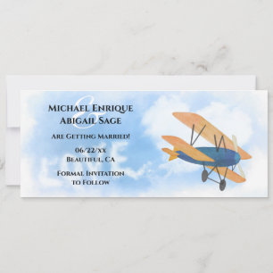 Tweedekker LIEFDE en Hart Cloud Vliegtuig Wedding Save The Date