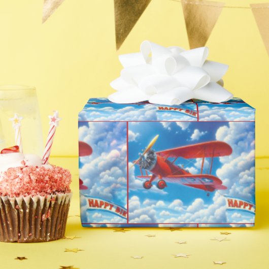  tweedekker met verjaardagsbanner cadeaupapier (Verjaardagsfeest)