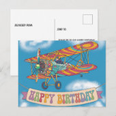 Tweedekker vliegt over 'happy birthday'-spandoek briefkaart (Voorkant / Achterkant)