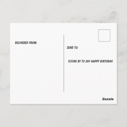 Tweedekker vliegt over 'happy birthday'-spandoek briefkaart (Achterkant)