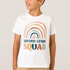 Tweedeklas Squad kleurrijke retro boho regenboog T-shirt