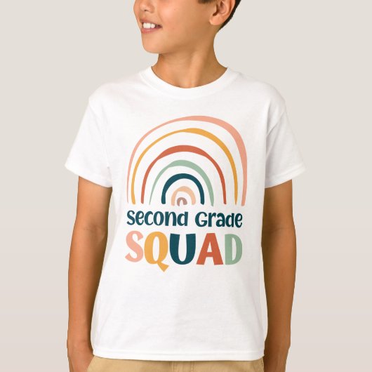 Tweedeklas Squad kleurrijke retro boho regenboog T-shirt (Voorkant)