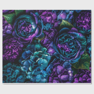 Tweedelige Turquoise en Paarse Bloemmotief Inpakpa Cadeaupapier