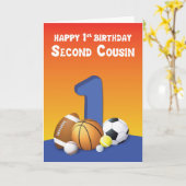 Tweedeneef Jongen 1e Verjaardag Sportballen Kaart (Gele Bloem)