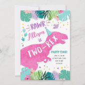 Tweederde zondag roze dinosaurus meisje kaart (Voorkant)