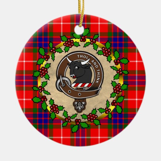 Tweedie Clan Badge & Tartan Gepersonaliseerde Kers Keramisch Ornament (Voorkant)