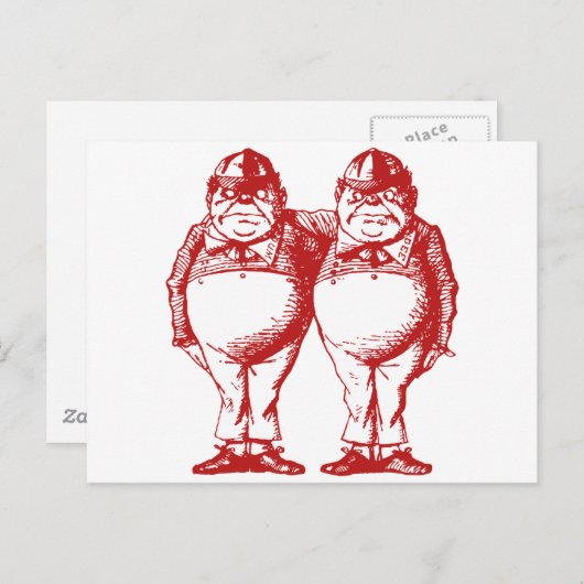 Tweedle Dee en Tweedle Dum Inked Red Briefkaart (Voorkant / Achterkant)