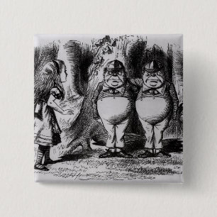 Tweedledum en Tweedledee Vierkante Button 5,1 Cm