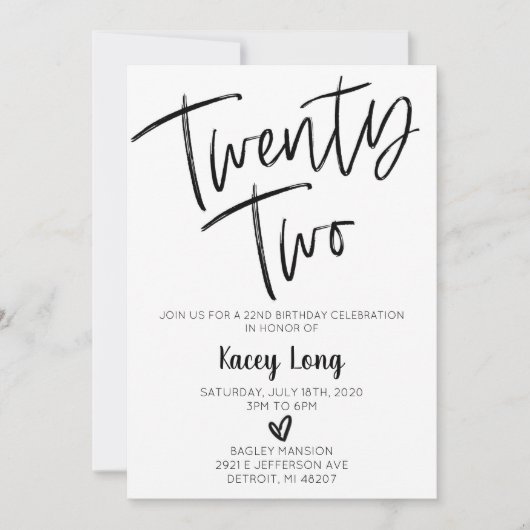 Tweeëntwintig 22e verjaardag uitnodiging (Voorkant)