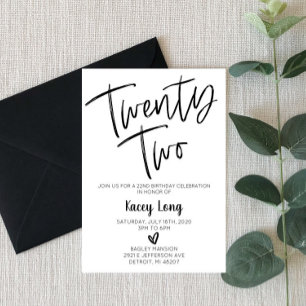 Tweeëntwintig 22e verjaardag uitnodiging