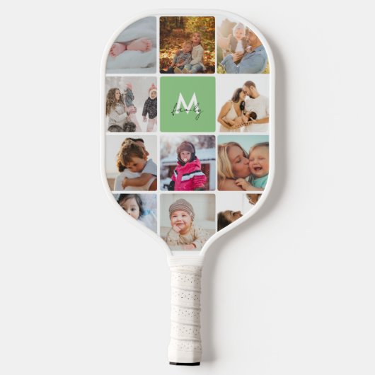 Tweeëntwintig foto-Collage Eenvoudige monogram fam Pickleball Paddle (Achterkant)