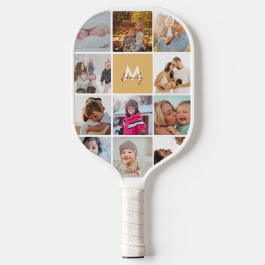 Tweeëntwintig foto-Collage Eenvoudige monogram fam Pickleball Paddle (Voorkant)