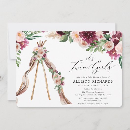 Tweeëntwintig meisjes boho rustige baby shower kaart (Voorkant)