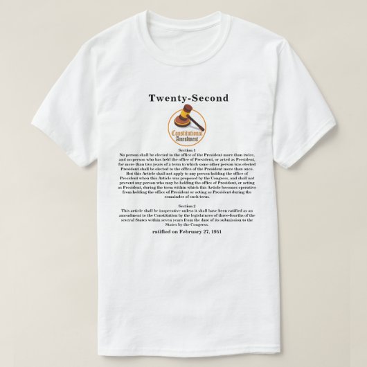 Tweeëntwintigste (22ste) grondwetswijziging t-shirt (Design voorkant)