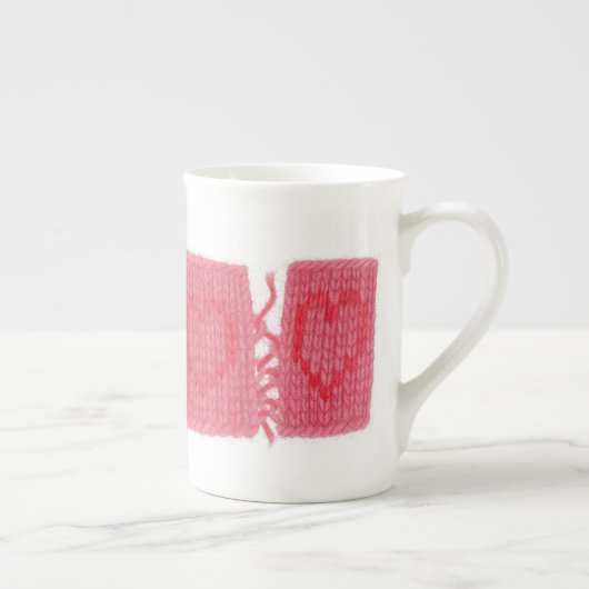 TWEEHARTEN GEBREID Bone China Mok (Rechts)
