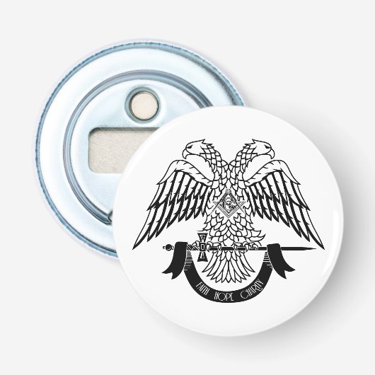Tweehoekige adelaar als Masonic-symbool Button Flesopener (Voorkant)