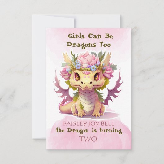 Tweejarig Draakje Meisje Kaart (Voorkant)
