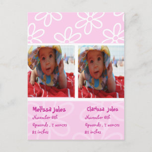 tweekleppige babymeisjes kondigen fotokaart aan aankondigingskaart