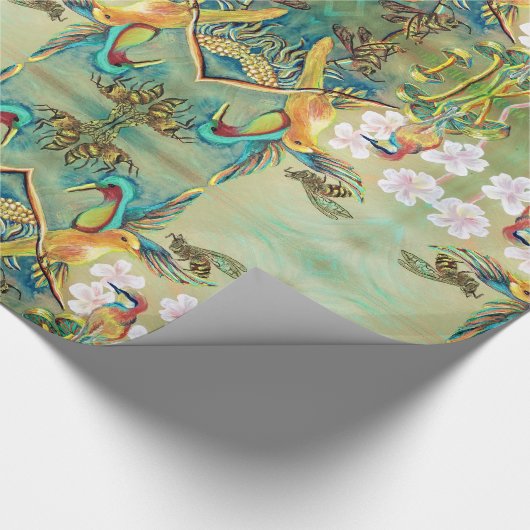 tweekleppige vogels en bijen cadeaupapier (Hoek)
