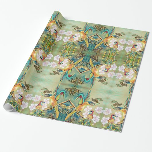 tweekleppige vogels en bijen cadeaupapier (Uitgerold)