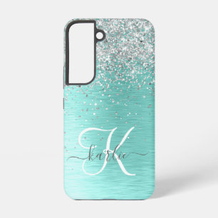 Tweekleur Borstelmetaal Zilver Glitter Monogram Na Samsung Galaxy Hoesje
