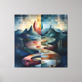 Tweekleurig Abstract Landschap met Rivier & Berg Canvas Afdruk (Voorkant)