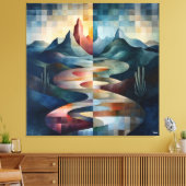 Tweekleurig Abstract Landschap met Rivier & Berg Canvas Afdruk (Insitu (Woonkamer))