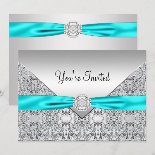 Tweekleurig blauwe uitnodiging voor alle gelegenhe (Voorkant / Achterkant)